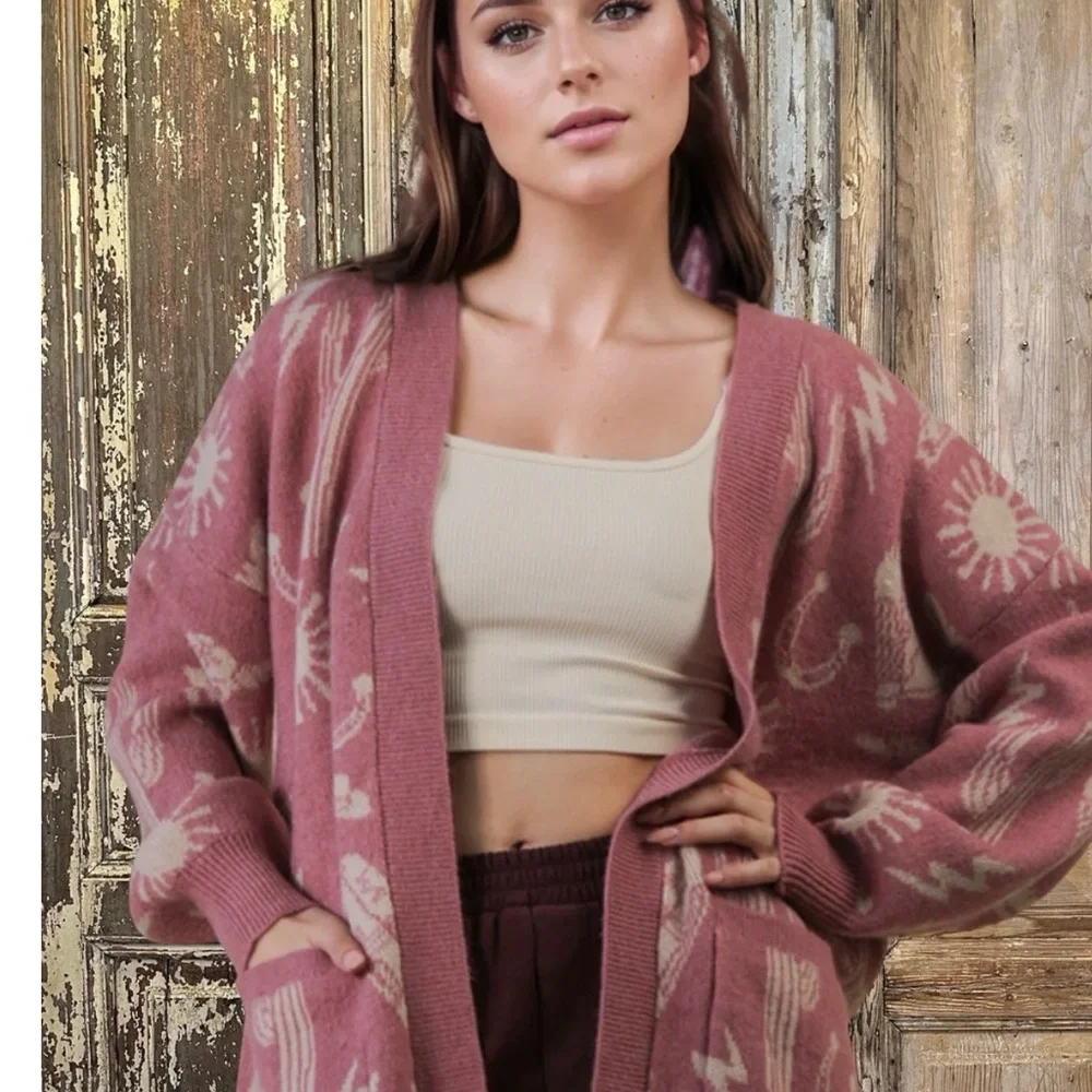 Mauve Western Patterned Sweater - Picture 1 of 4
